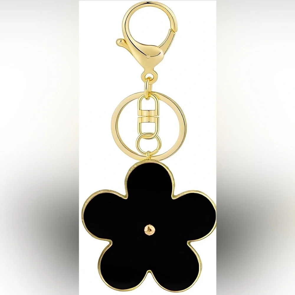 Elegant Floral Keychain Set - Pink, White, Black